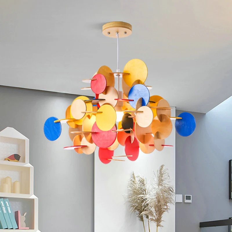 Kids Dot Decoratie Kroonluchter Houten Hanglamp voor Eetkamer Verpleegkamer Clearhalo