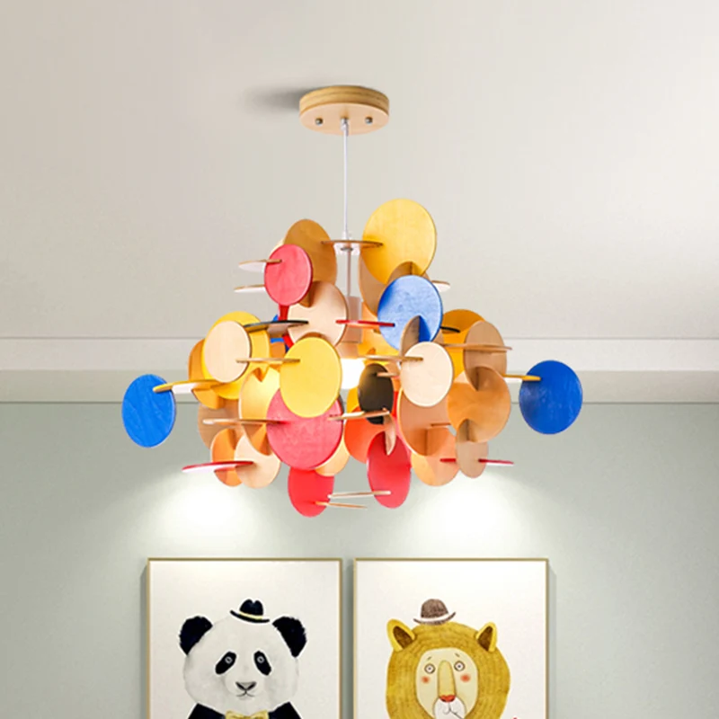 Kids Dot Decoratie Kroonluchter Houten Hanglamp voor Eetkamer Verpleegkamer Clearhalo