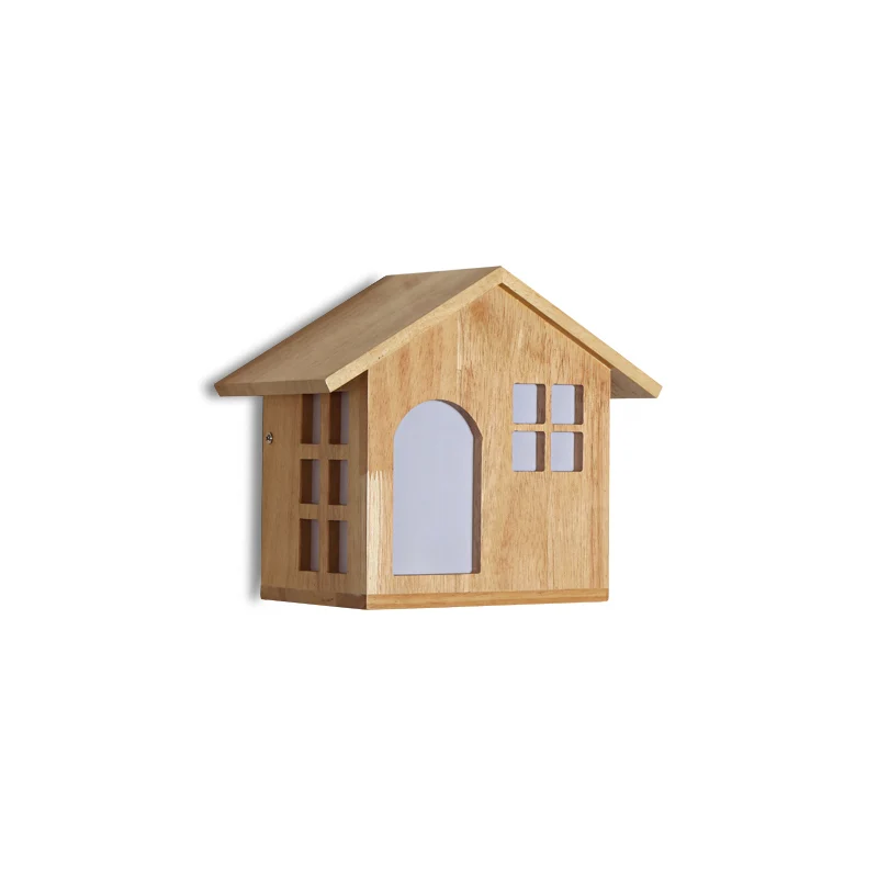 Kids Lodge-vormige wandkandelaar Houtbeige schanslamp voor restaurant-kinderslaapkamer Clearhalo