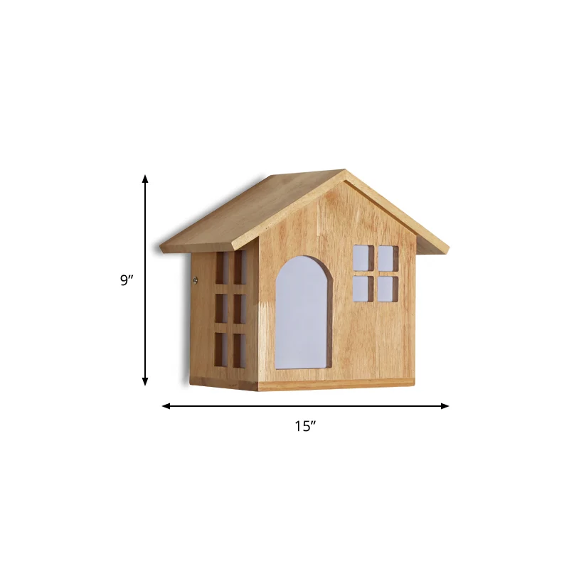 Kids Lodge-vormige wandkandelaar Houtbeige schanslamp voor restaurant-kinderslaapkamer Clearhalo