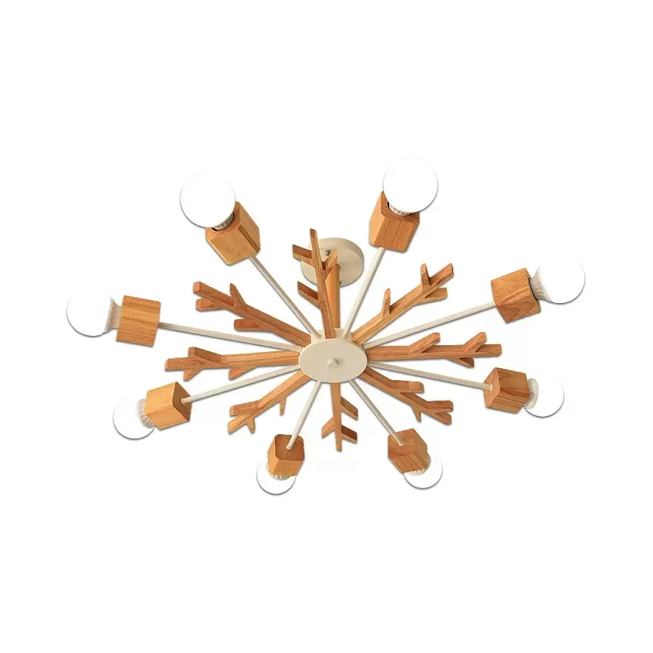 Kinder beige hanglamp sneeuwvlok houten kroonluchter met kale lamp voor woonkamer Clearhalo