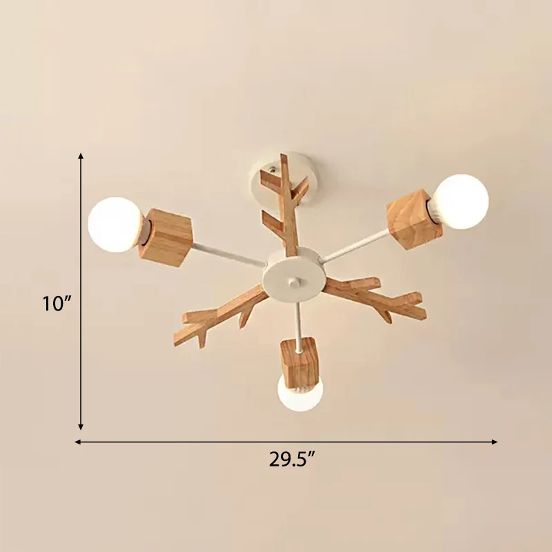Kinder beige hanglamp sneeuwvlok houten kroonluchter met kale lamp voor woonkamer Clearhalo
