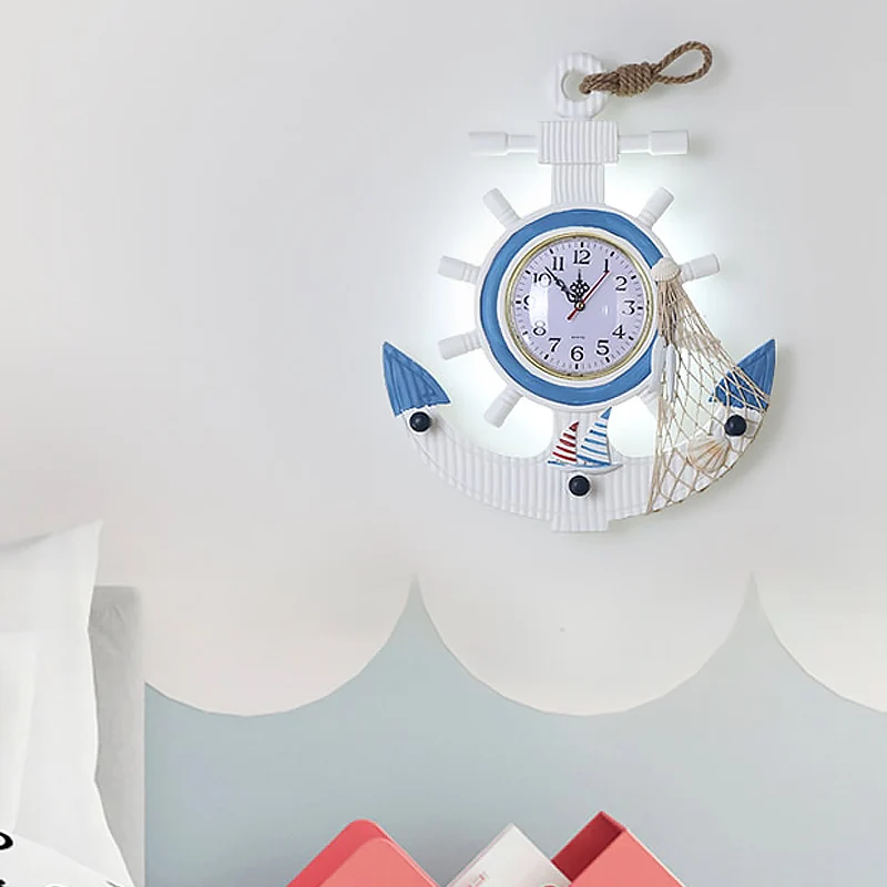 Kinderanker schanslamp houten LED-slaapkamer wandgemonteerde verlichting blauw, warm/wit licht Clearhalo