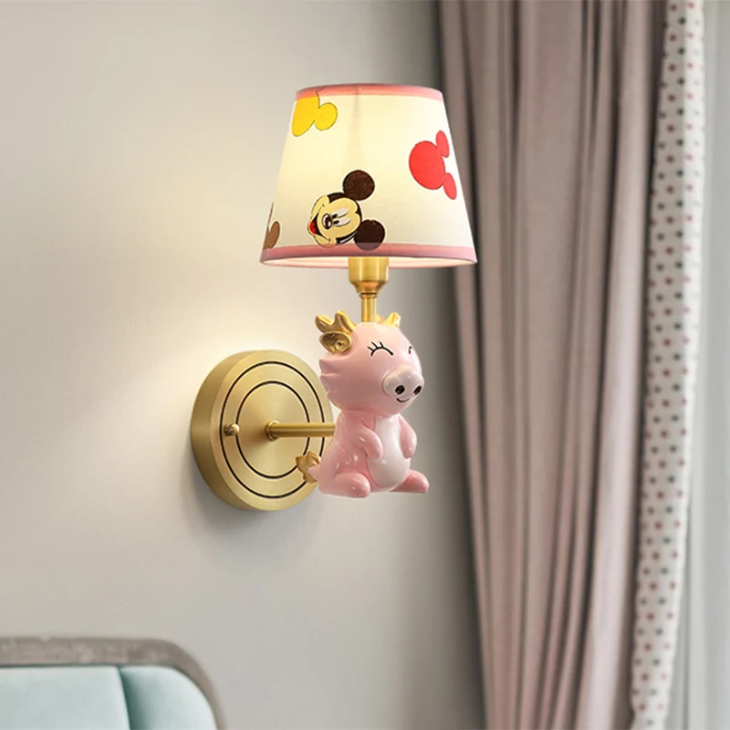 Kindercartoon Draak Wandlamp Metaal Enkele Lamp Nachtkastje Lichtpunt Roze Clearhalo