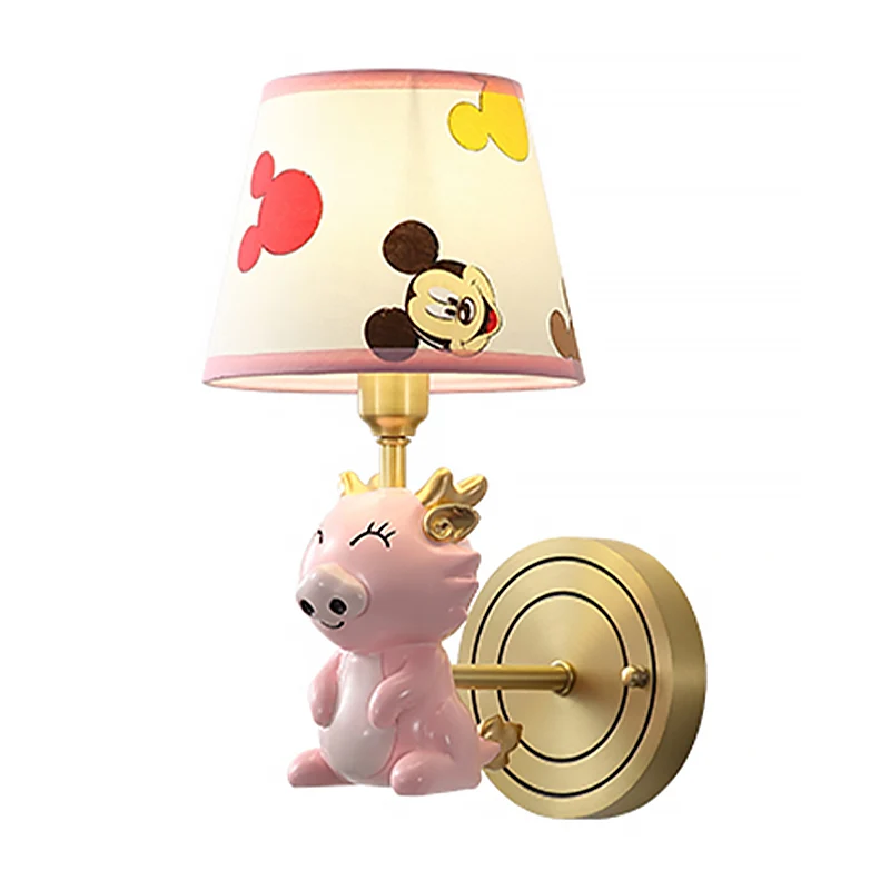 Kindercartoon Draak Wandlamp Metaal Enkele Lamp Nachtkastje Lichtpunt Roze Clearhalo