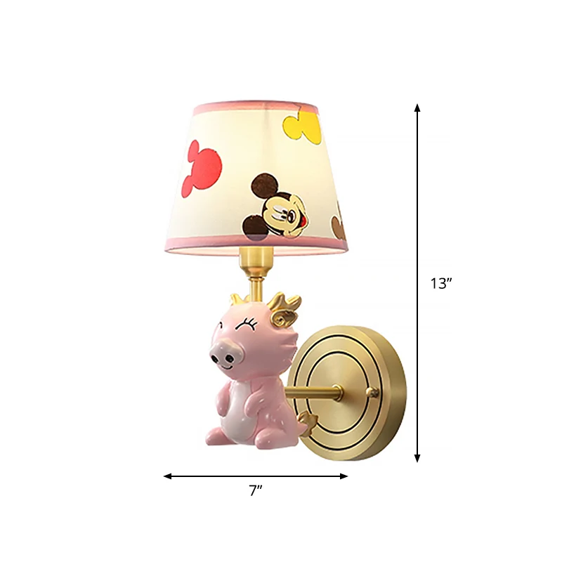 Kindercartoon Draak Wandlamp Metaal Enkele Lamp Nachtkastje Lichtpunt Roze Clearhalo