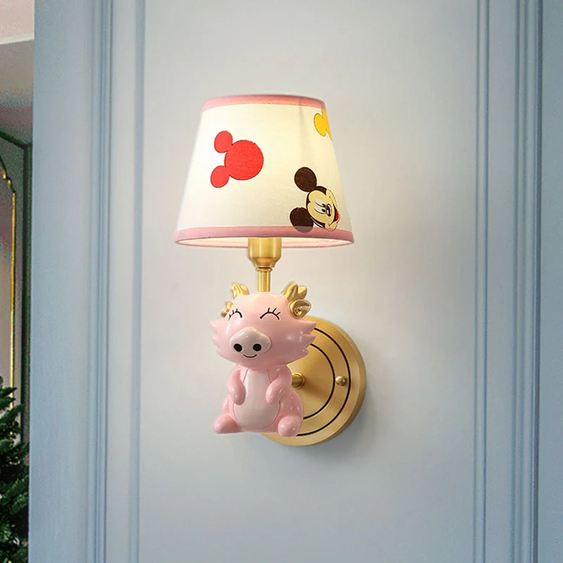 Kindercartoon Draak Wandlamp Metaal Enkele Lamp Nachtkastje Lichtpunt Roze Clearhalo