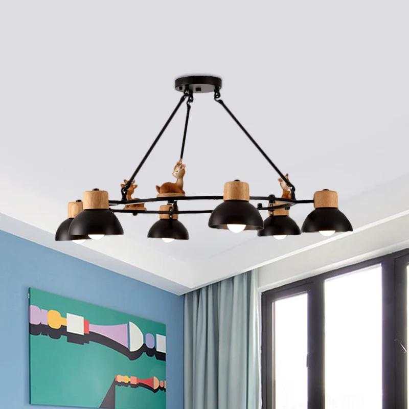 Kinderen koepelvormige hangende kroonluchter metaal 3/6 lichten woonkamer ophangverlichting met herten/paard decor zwart/w...