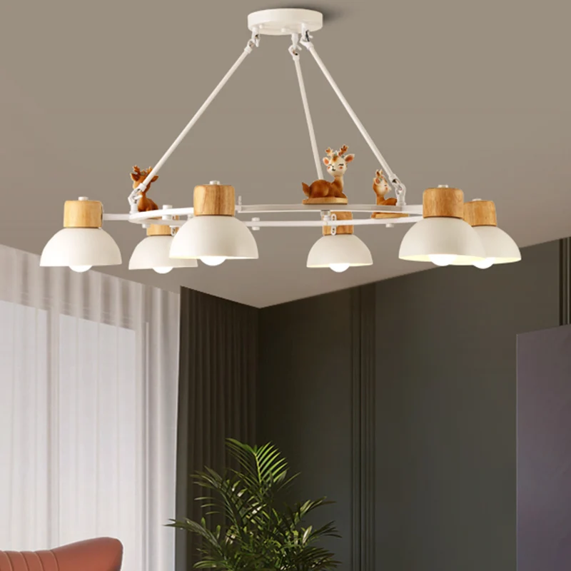 Kinderen koepelvormige hangende kroonluchter metaal 3/6 lichten woonkamer ophangverlichting met herten/paard decor zwart/w...