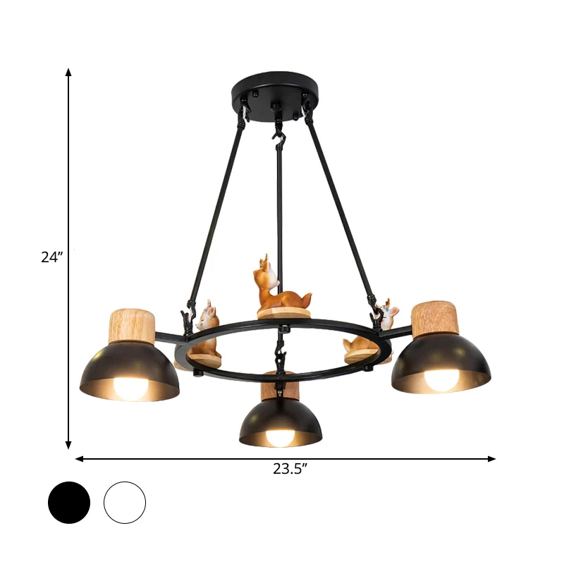 Kinderen koepelvormige hangende kroonluchter metaal 3/6 lichten woonkamer ophangverlichting met herten/paard decor zwart/w...