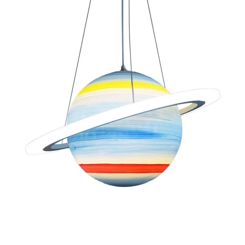 Kinderen 1 lamp hanglamp geelbruin jupiter/blauwe aarde/oranje zonnebol hangende kroonluchter met acryl kap Clearhalo