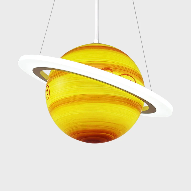 Kinderen 1 lamp hanglamp geelbruin jupiter/blauwe aarde/oranje zonnebol hangende kroonluchter met acryl kap Clearhalo