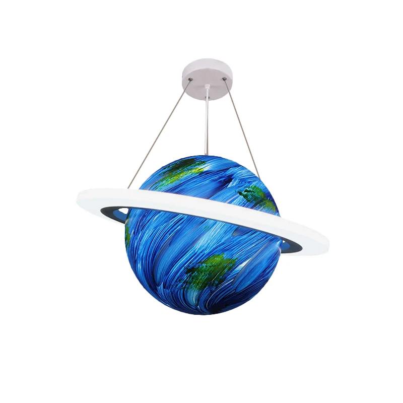Kinderen 1 lamp hanglamp geelbruin jupiter/blauwe aarde/oranje zonnebol hangende kroonluchter met acryl kap Clearhalo