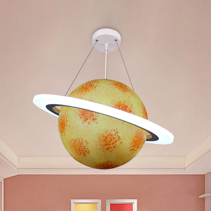 Kinderen 1 lamp hanglamp geelbruin jupiter/blauwe aarde/oranje zonnebol hangende kroonluchter met acryl kap Clearhalo