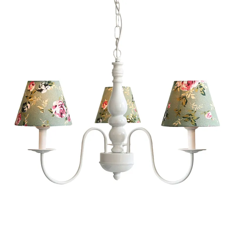 Kinderhanglamp bloem met taps toelopende kap 3-lichts metalen kroonluchter groen voor verpleegkamer Clearhalo