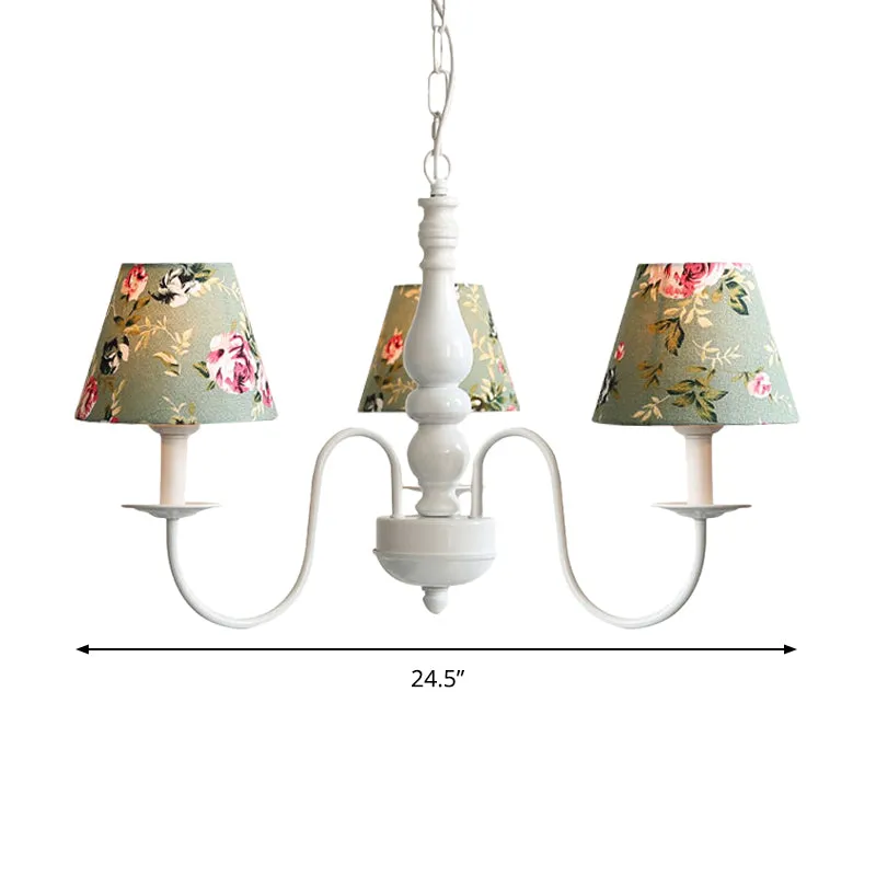 Kinderhanglamp bloem met taps toelopende kap 3-lichts metalen kroonluchter groen voor verpleegkamer Clearhalo