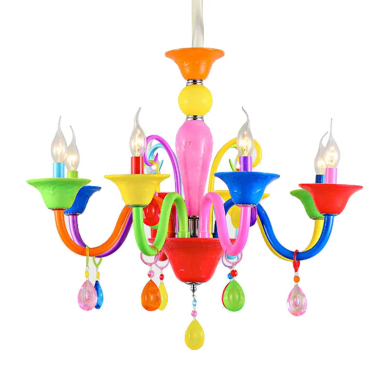 Kinderkaars hanglamp met traankristal metallic veelkleurige kroonluchter voor speelkamer Clearhalo