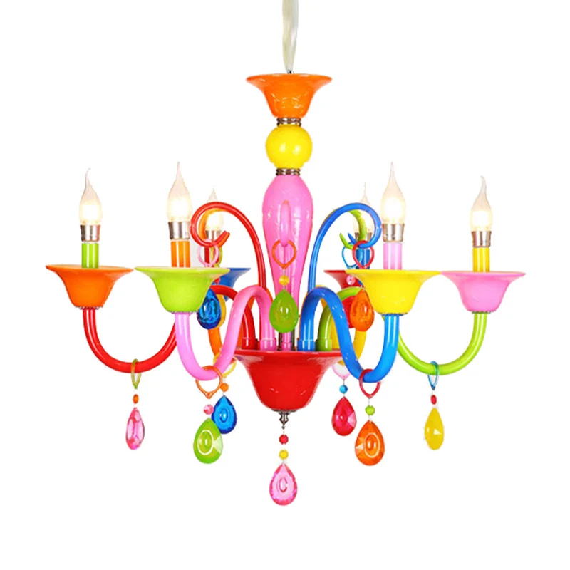Kinderkaars hanglamp met traankristal metallic veelkleurige kroonluchter voor speelkamer Clearhalo