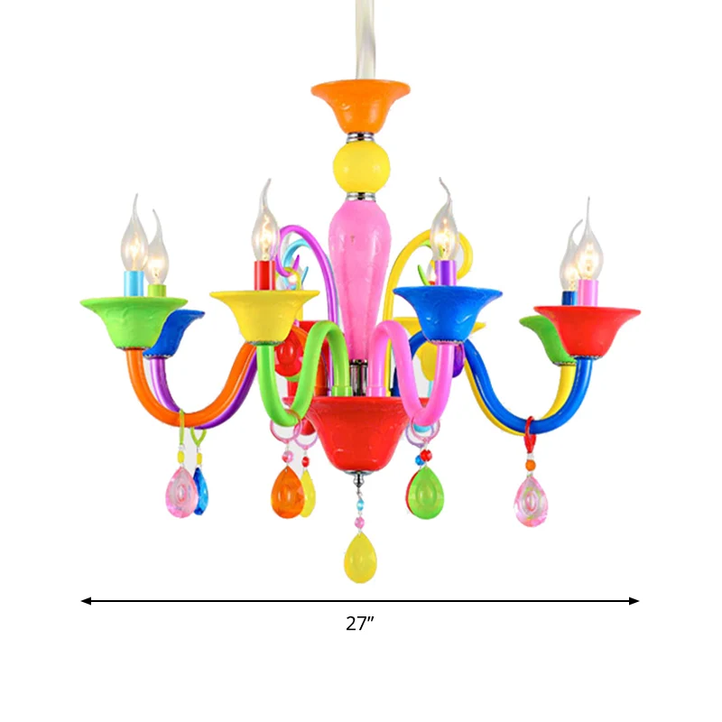 Kinderkaars hanglamp met traankristal metallic veelkleurige kroonluchter voor speelkamer Clearhalo