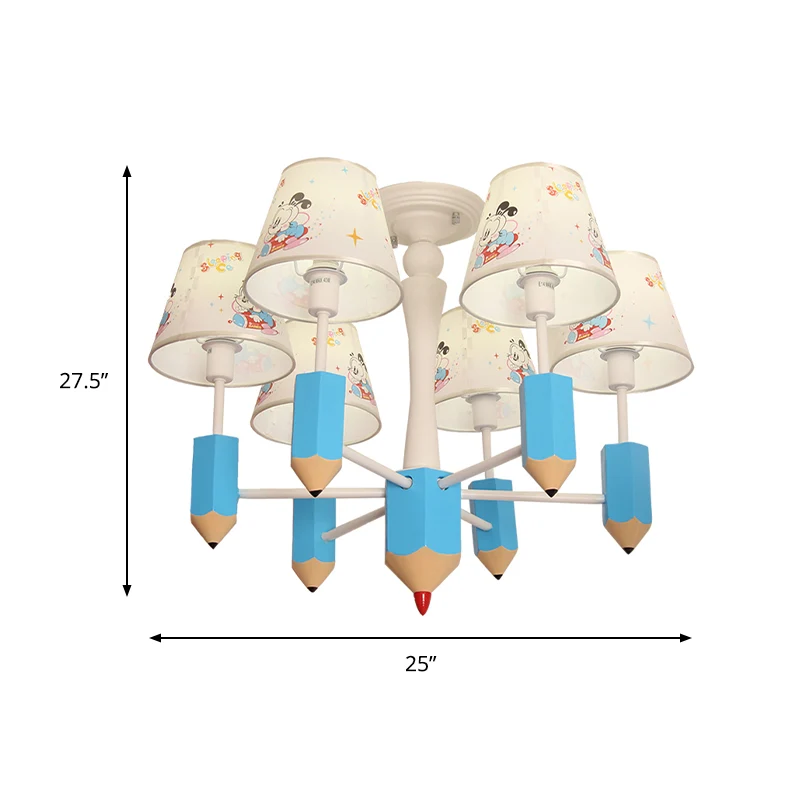 Kinderkamer potlood hanglamp met stoffen kap 6 lichts cartoon metalen hanglamp blauw Clearhalo