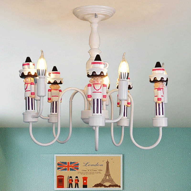 Kinderkamer Solider hangende plafondlamp met kaars ijzer moderne witte hangende kroonluchter Clearhalo