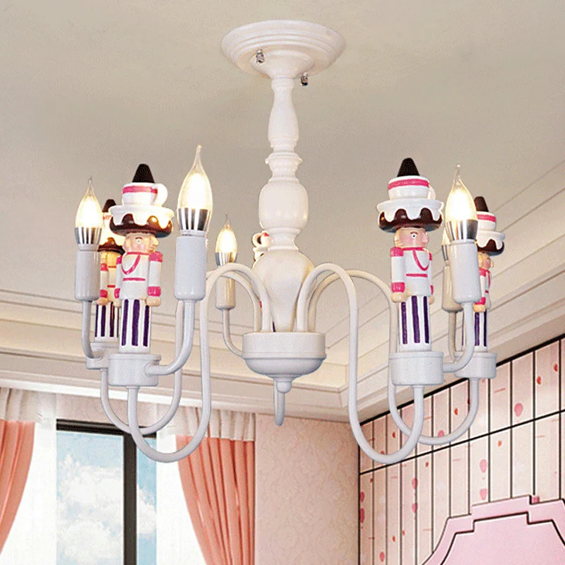 Kinderkamer Solider hangende plafondlamp met kaars ijzer moderne witte hangende kroonluchter Clearhalo