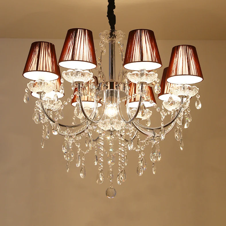 Kinderkamerverlichting Kristallen kroonluchters 8 lichte stoffen kap Hanglamp nikkelafwerking Clearhalo