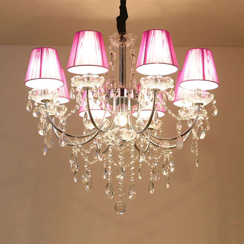 Kinderkamerverlichting Kristallen kroonluchters 8 lichte stoffen kap Hanglamp nikkelafwerking Clearhalo