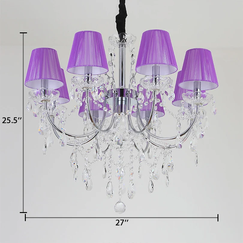 Kinderkamerverlichting Kristallen kroonluchters 8 lichte stoffen kap Hanglamp nikkelafwerking Clearhalo
