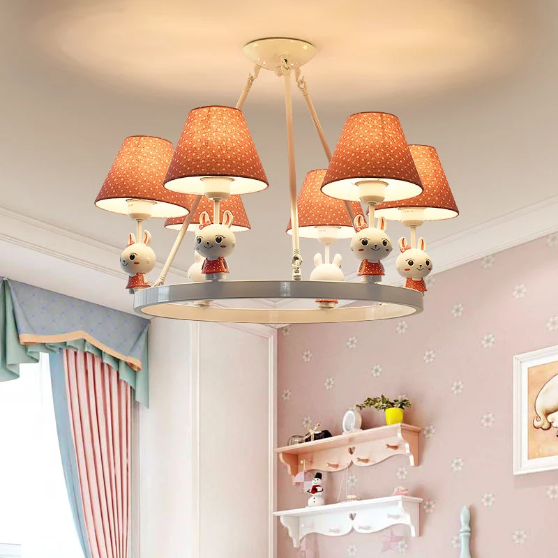 Kinderkonijnkroonluchter met stippenkap, metaal, 3 koppen, roze hanglamp voor meisjesslaapkamer Clearhalo