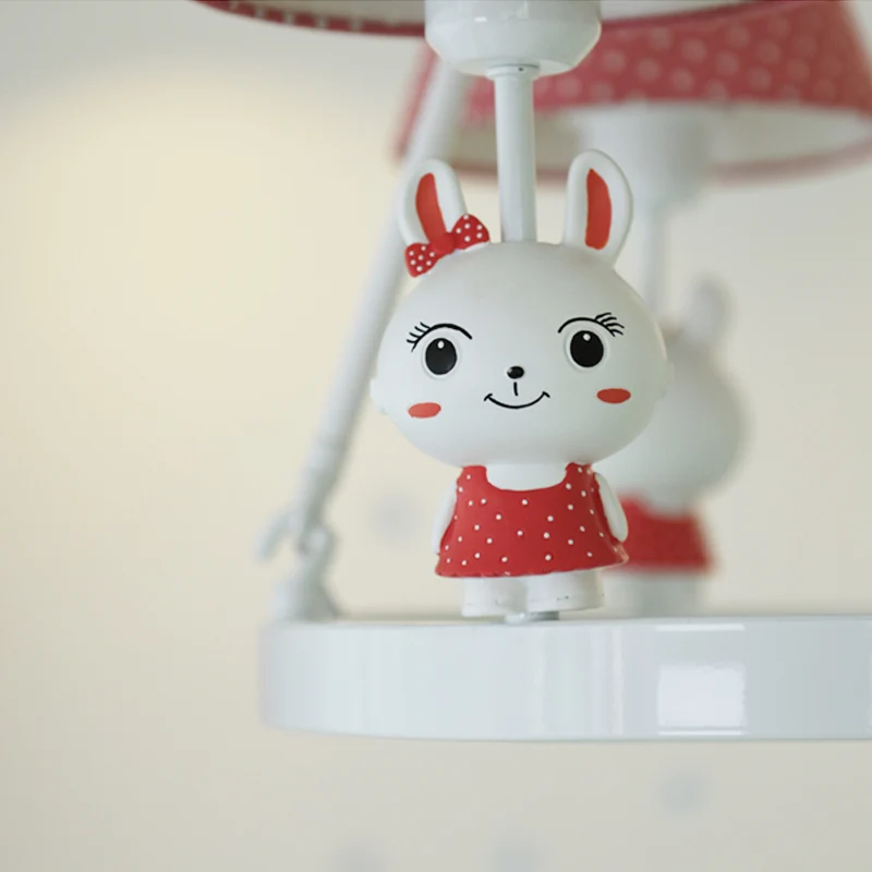 Kinderkonijnkroonluchter met stippenkap, metaal, 3 koppen, roze hanglamp voor meisjesslaapkamer Clearhalo