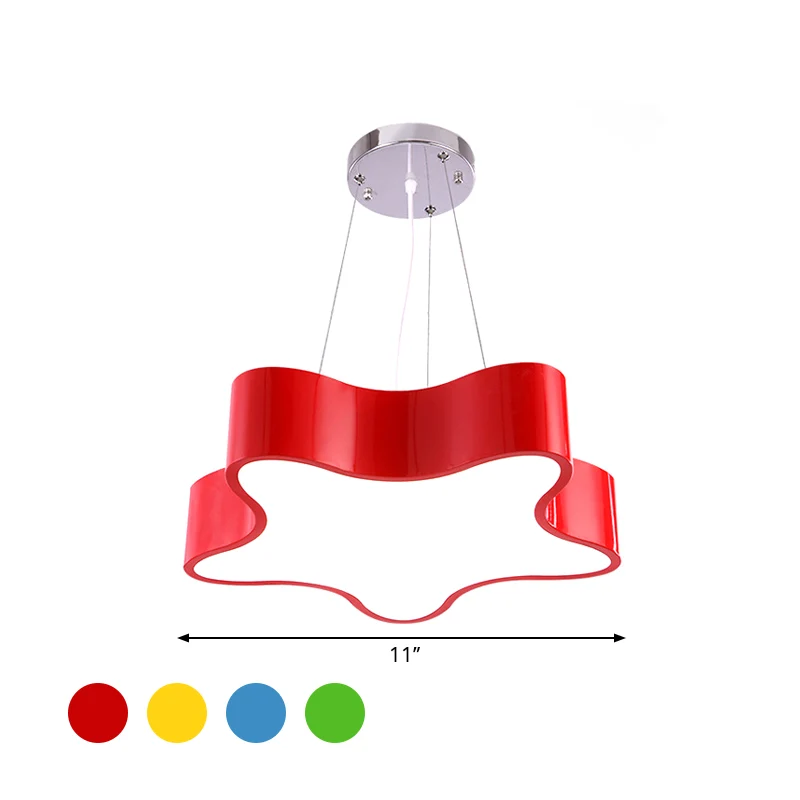 Kinderopvangcentrum LED-hanglamp voor kinderen, rood/groen/geel, druppelvormige hanger met stervormige acrylkap, 11"/15" W...