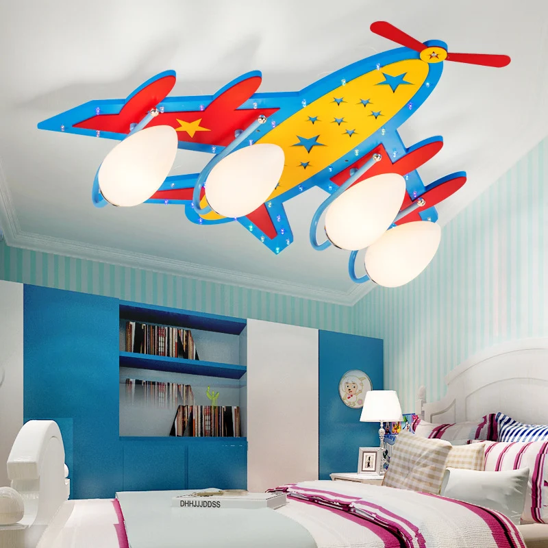 Kinderpropellervliegtuig inbouwplafondlamp houtblauw plafondlamp voor woonkamer babyslaapkamer Clearhalo