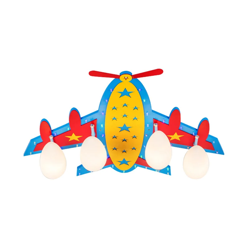 Kinderpropellervliegtuig inbouwplafondlamp houtblauw plafondlamp voor woonkamer babyslaapkamer Clearhalo