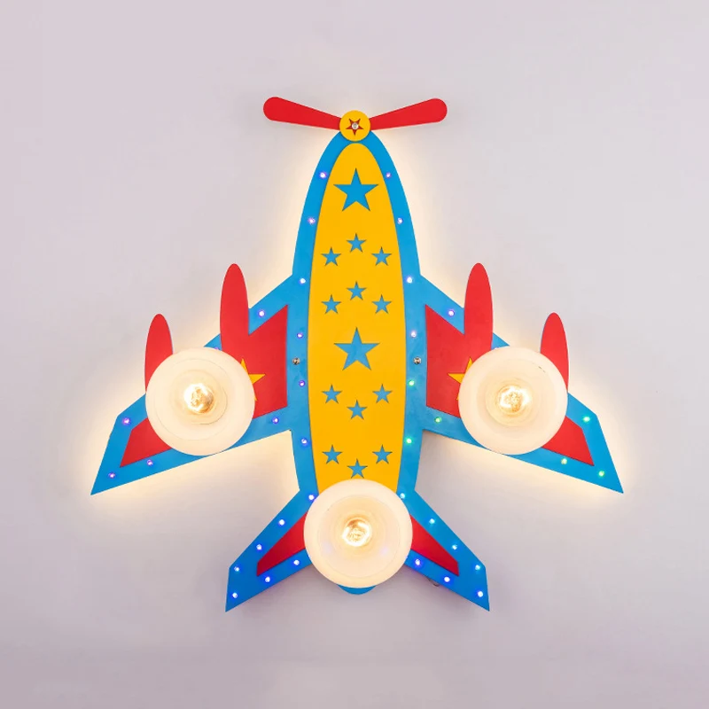 Kinderpropellervliegtuig inbouwplafondlamp houtblauw plafondlamp voor woonkamer babyslaapkamer Clearhalo