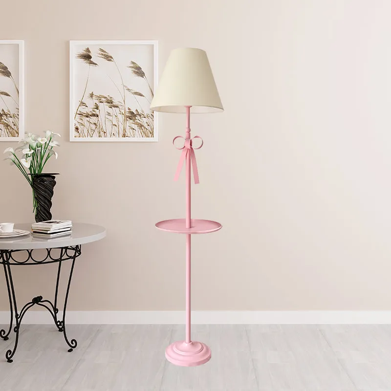 Kinderschijf leesvloerlamp metaal 1 kop woonkamer staande lamp roze/blauw met kegel blauw/roze/witte stoffen kap Clearhalo
