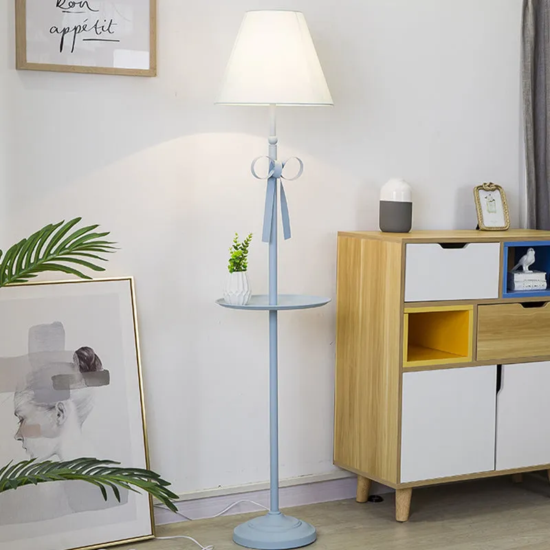Kinderschijf leesvloerlamp metaal 1 kop woonkamer staande lamp roze/blauw met kegel blauw/roze/witte stoffen kap Clearhalo