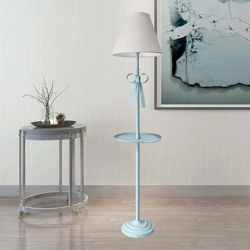 Kinderschijf leesvloerlamp metaal 1 kop woonkamer staande lamp roze/blauw met kegel blauw/roze/witte stoffen kap Clearhalo