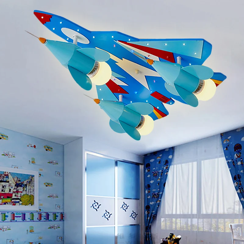 Kinderslaapkamer gevechtsvliegtuig inbouw plafondlamp metaal cartoon blauwe plafondlamp Clearhalo