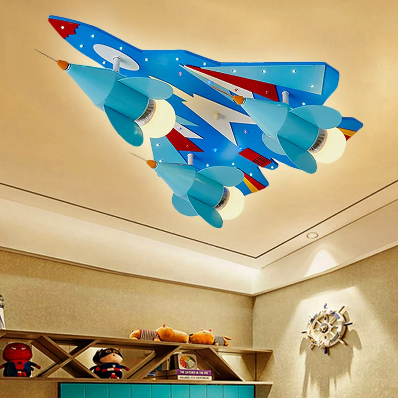 Kinderslaapkamer gevechtsvliegtuig inbouw plafondlamp metaal cartoon blauwe plafondlamp Clearhalo