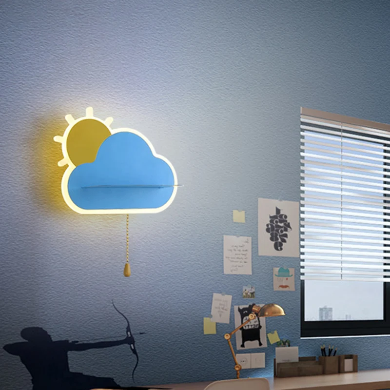 Kinderzonsopgangvormige wandlamp Acryl Slaapkamer LED-sconce Light met trekkettingschakelaar Clearhalo