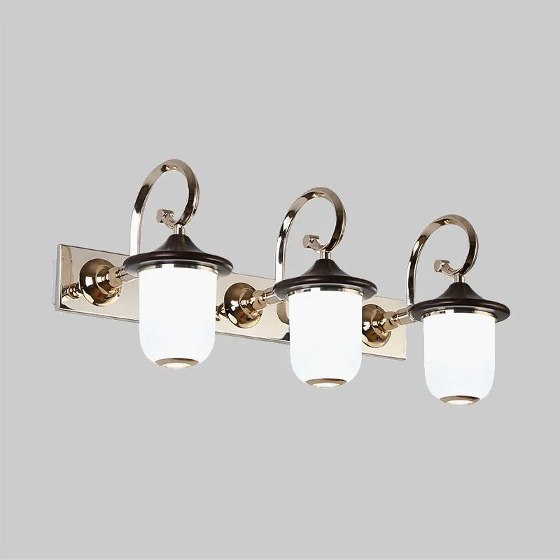 Klassieke cilinderlamp voor wandmontage, 2/3 lampen, wit glazen make-upspiegellamp met scrollarm zwart Clearhalo