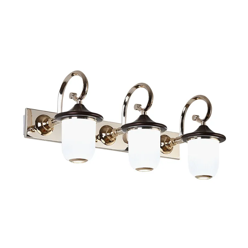 Klassieke cilinderlamp voor wandmontage, 2/3 lampen, wit glazen make-upspiegellamp met scrollarm zwart Clearhalo