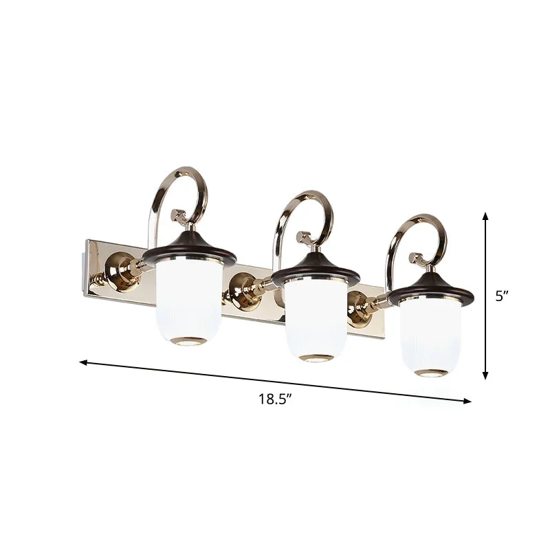 Klassieke cilinderlamp voor wandmontage, 2/3 lampen, wit glazen make-upspiegellamp met scrollarm zwart Clearhalo