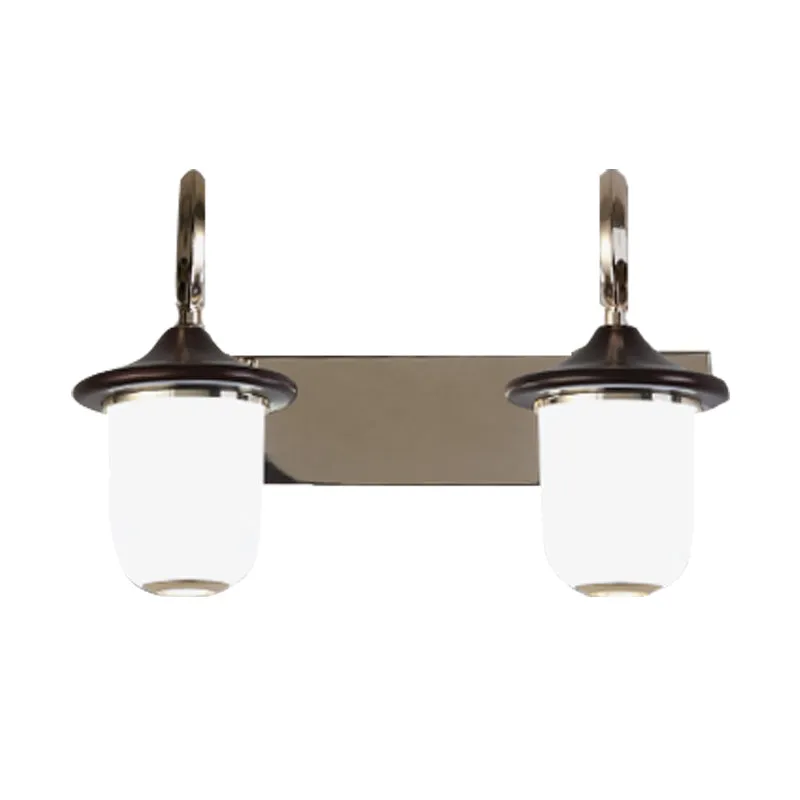 Klassieke cilinderlamp voor wandmontage, 2/3 lampen, wit glazen make-upspiegellamp met scrollarm zwart Clearhalo
