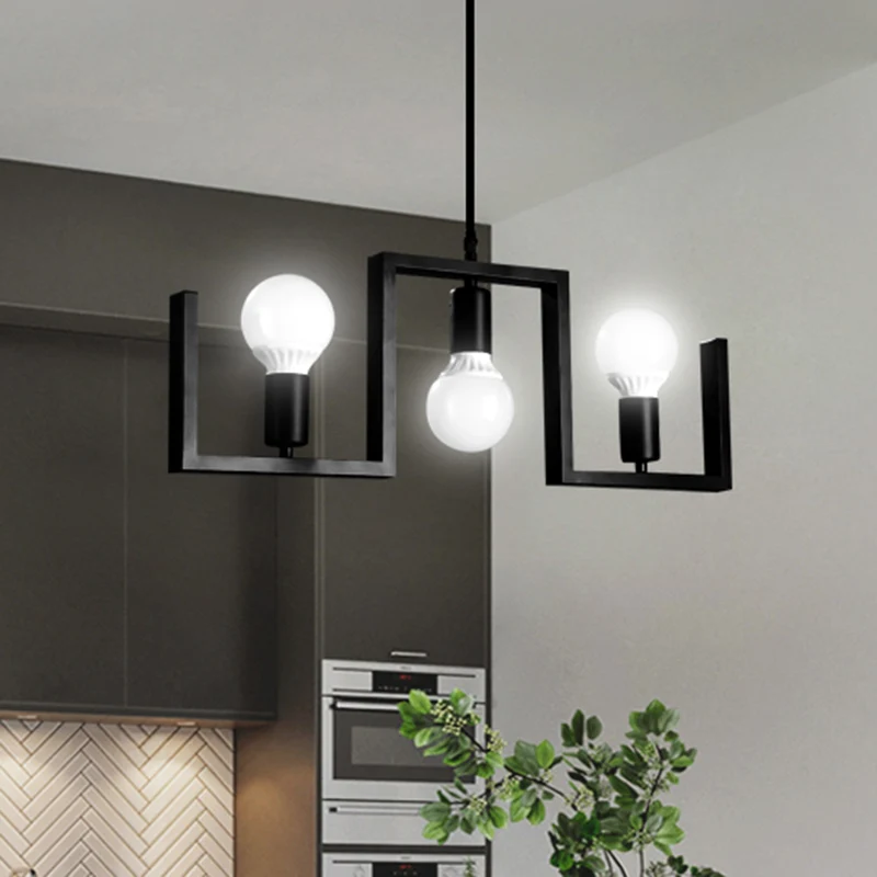 Klassieke hangende hanglamp met 3 lampen, metalen eilandverlichting zwart Clearhalo