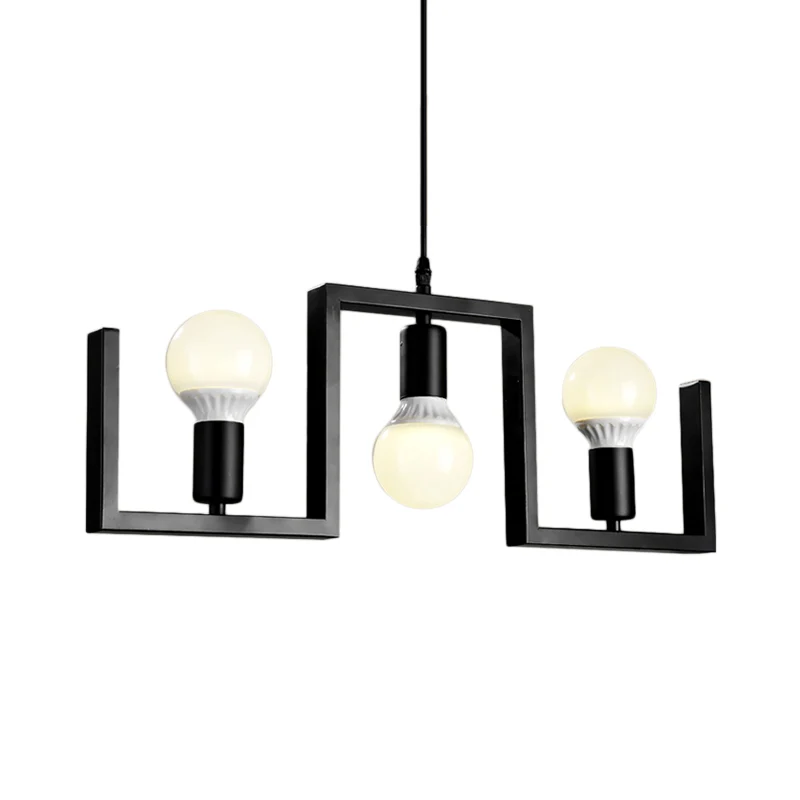 Klassieke hangende hanglamp met 3 lampen, metalen eilandverlichting zwart Clearhalo