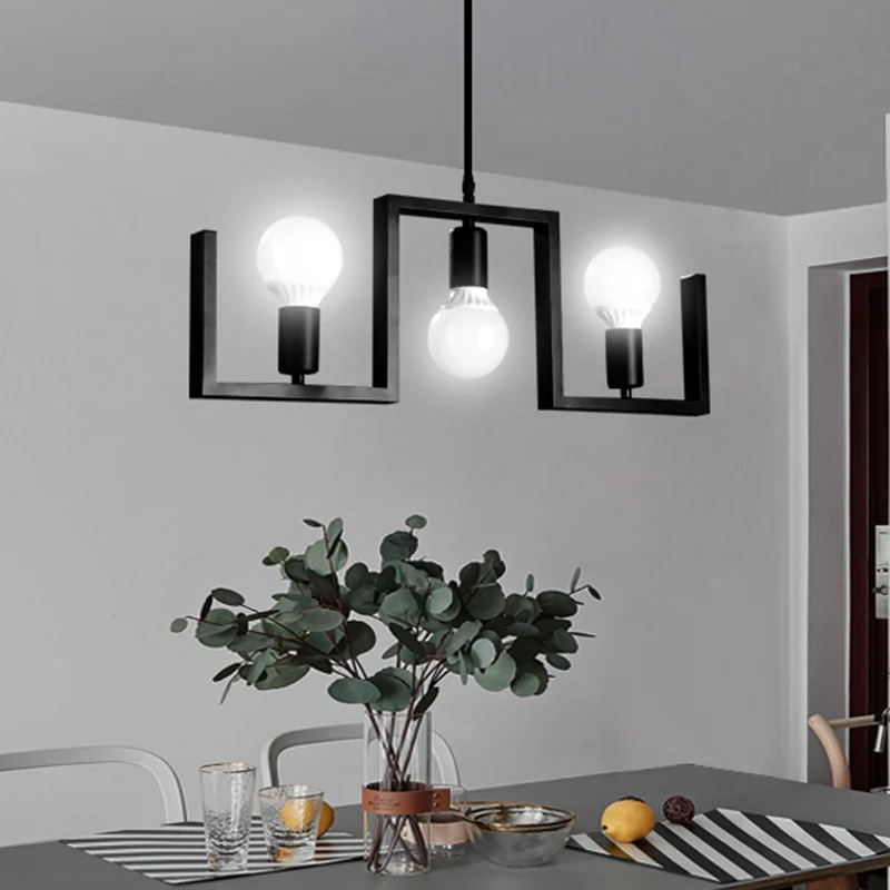 Klassieke hangende hanglamp met 3 lampen, metalen eilandverlichting zwart Clearhalo