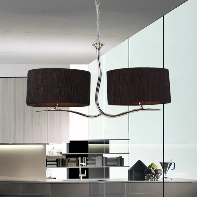 Klassieke hangende hanglamp met 4 lampen, stoffen eilandverlichting zwart/wit voor eetkamer Clearhalo