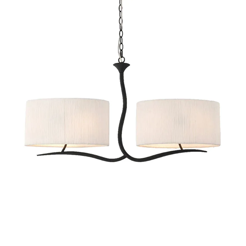 Klassieke hangende hanglamp met 4 lampen, stoffen eilandverlichting zwart/wit voor eetkamer Clearhalo